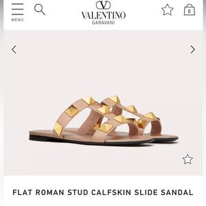 Valentino FLAT ROMAN STUD CALFSKIN SLIDE SANDAL